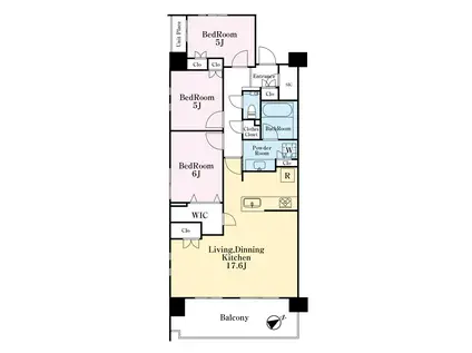 プラウドシティ武蔵野三鷹グリーンコート(3LDK/3階)の間取り写真