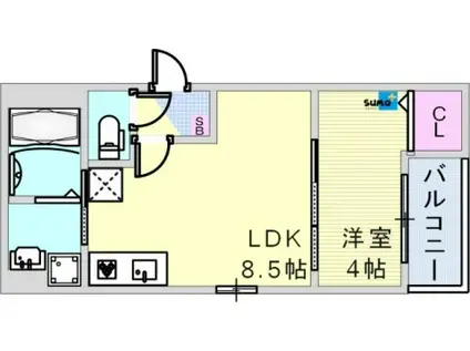 CRASTINE魚住町(1LDK/3階)の間取り写真