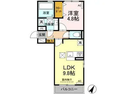 ディールーム渡鹿(1LDK/1階)の間取り写真