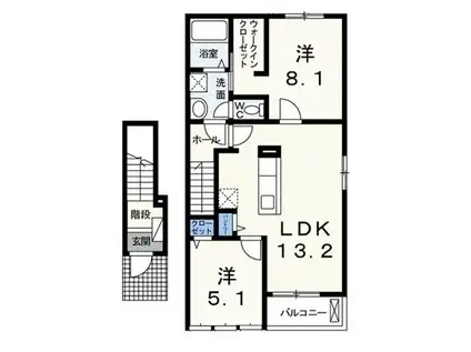 エレガンツァ砂盛I(2LDK/2階)の間取り写真
