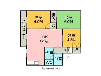 セジュール青雲B棟(3LDK/2階)の間取り写真