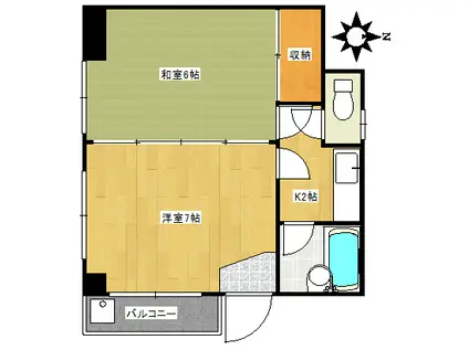 東急田園都市線 三軒茶屋駅 徒歩10分 3階建 築37年(2K/2階)の間取り写真