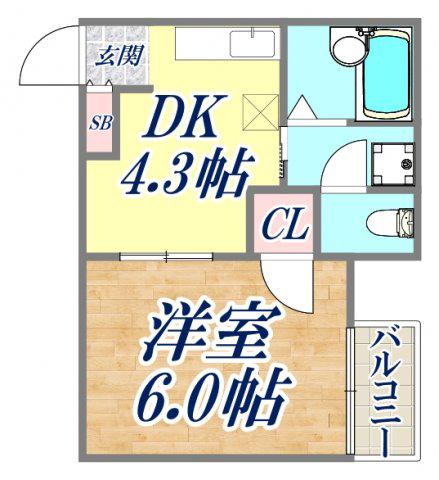 ルシエール平野 A棟(1K/2階)の間取り写真
