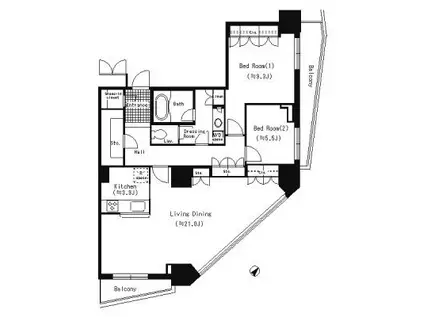 アトラスタワー六本木(2LDK/11階)の間取り写真
