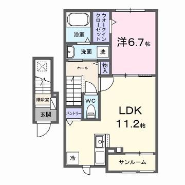 グラムス レビン(1LDK/2階)の間取り写真