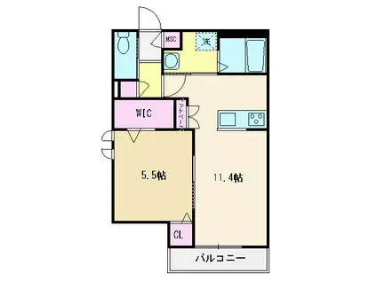 ラ・ベラヴィータ朝霞(1LDK/2階)の間取り写真