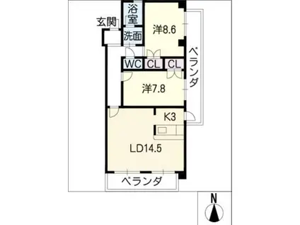 グレードハイツ新守山I(2LDK/4階)の間取り写真