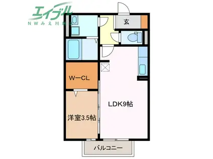 グランモアS(1LDK/2階)の間取り写真
