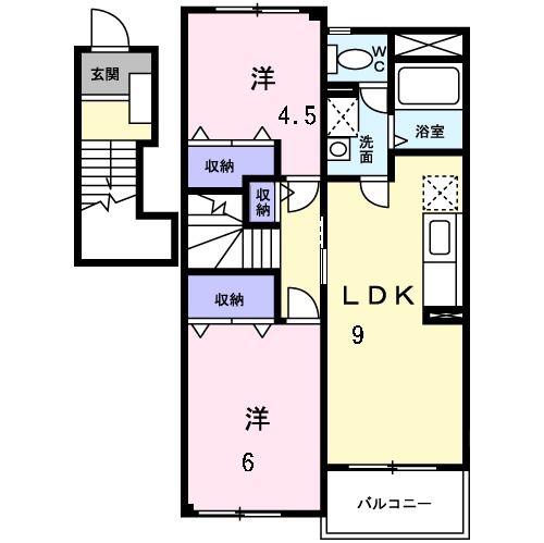 シャポー ルージュM(2LDK/2階)の間取り写真