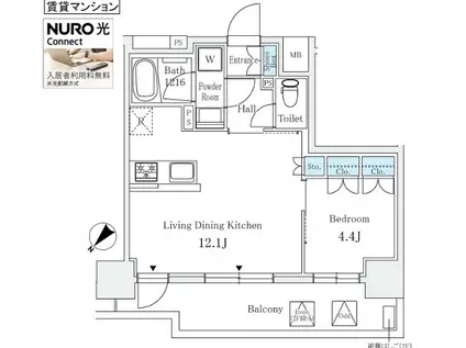 サンライズ茅場町(1LDK/10階)の間取り写真