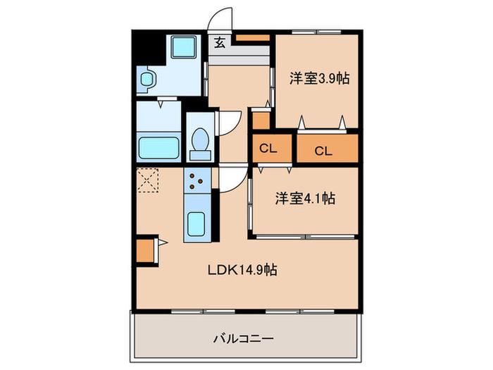 CRESCENT六本松南(2LDK/3階)の間取り写真