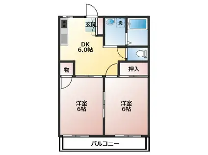 ファミールサヨI(2DK/2階)の間取り写真