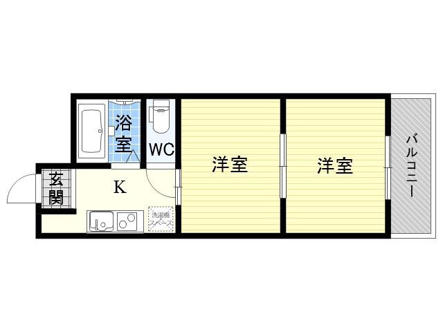 エスペラール城東(2K/2階)の間取り写真