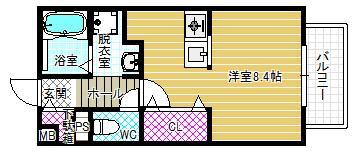 ワントゥリーヒル(ワンルーム/1階)の間取り写真