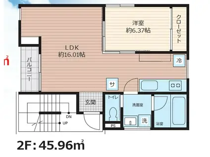 SCENE.MEGURO SAUNA RESIDENCE シーン.目黒(1LDK/2階)の間取り写真