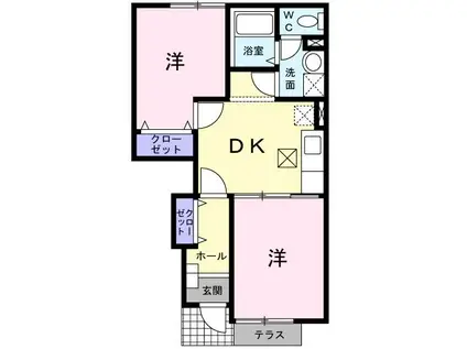 シャルディーノII(2DK/1階)の間取り写真