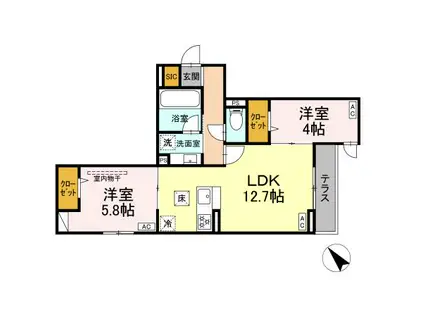 ドムスクレスト清新二丁目(2LDK/1階)の間取り写真