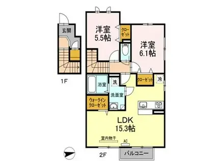 高松琴平電鉄長尾線 元山駅(高松) 徒歩22分 2階建 築9年(2LDK/2階)の間取り写真