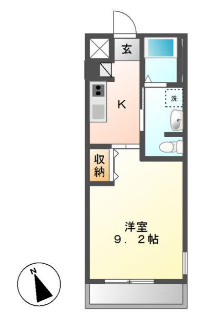 グレーシアII(1K/1階)の間取り写真