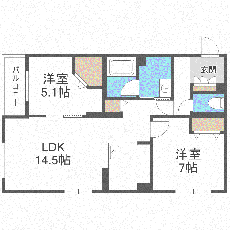 8 3W2(2LDK/1階)の間取り写真