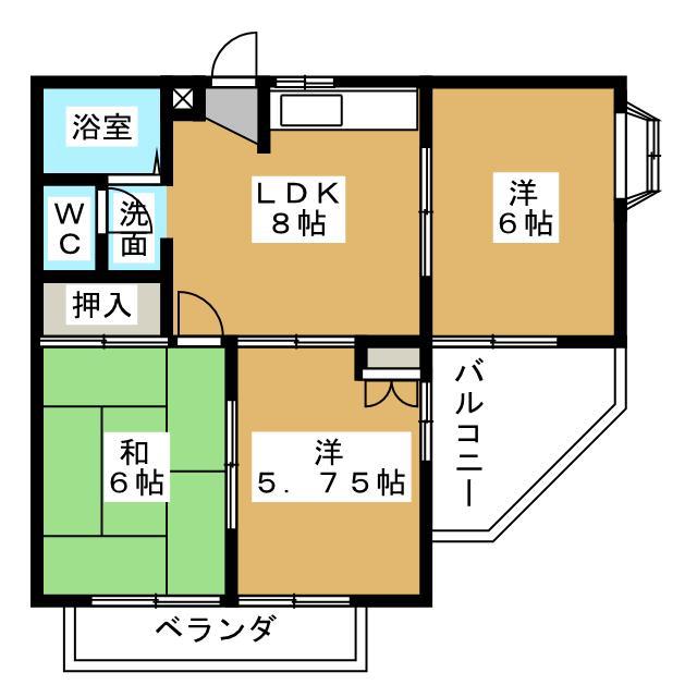 矢倉ハイツ(3LDK/2階)の間取り写真