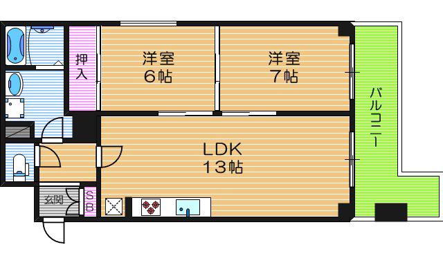スカイハイツモリカワ(2LDK/3階)の間取り写真