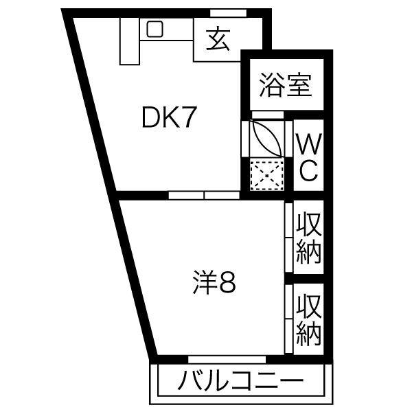 アベニュー22(1DK/8階)の間取り写真