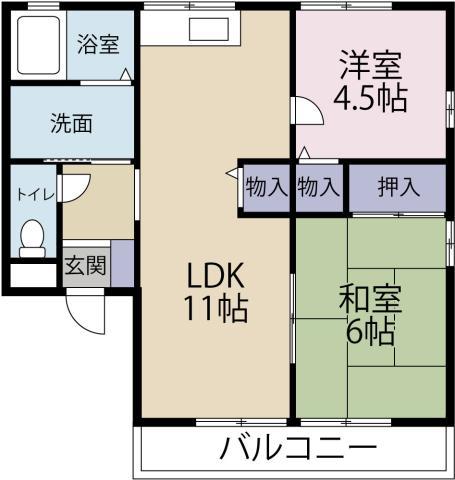 レトア川内2(2LDK/1階)の間取り写真