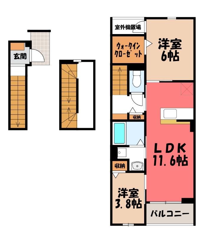 ミルト ブリッサ 大原(2LDK/3階)の間取り写真