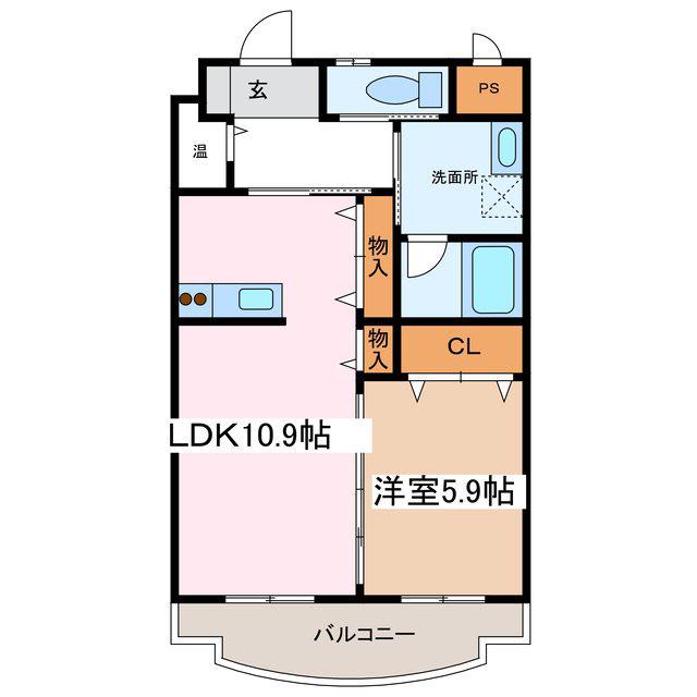 ユーイン井川城(1LDK/6階)の間取り写真
