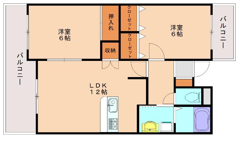 パシオンアネックス(2LDK/2階)の間取り写真