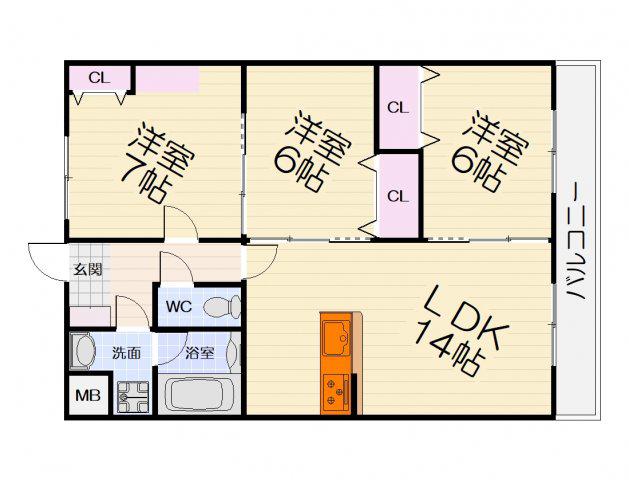 レーヴメゾン羽衣(3LDK/2階)の間取り写真