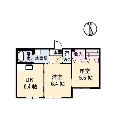 オリーブコートB棟(2DK/1階)の間取り写真
