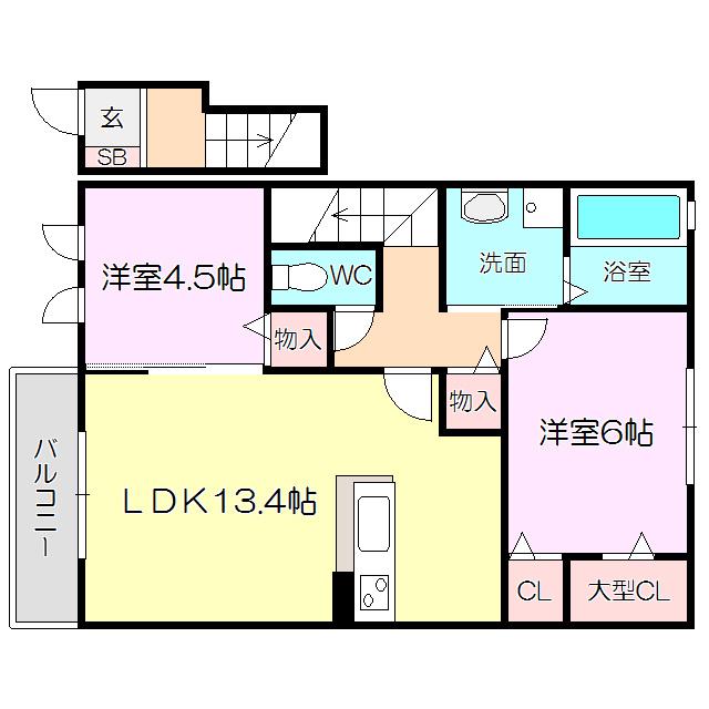 クローバーハイツ(2LDK/2階)の間取り写真