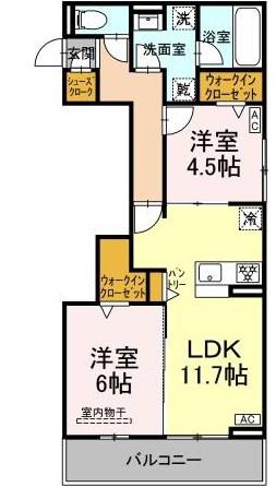 CELESTIA(2LDK/2階)の間取り写真