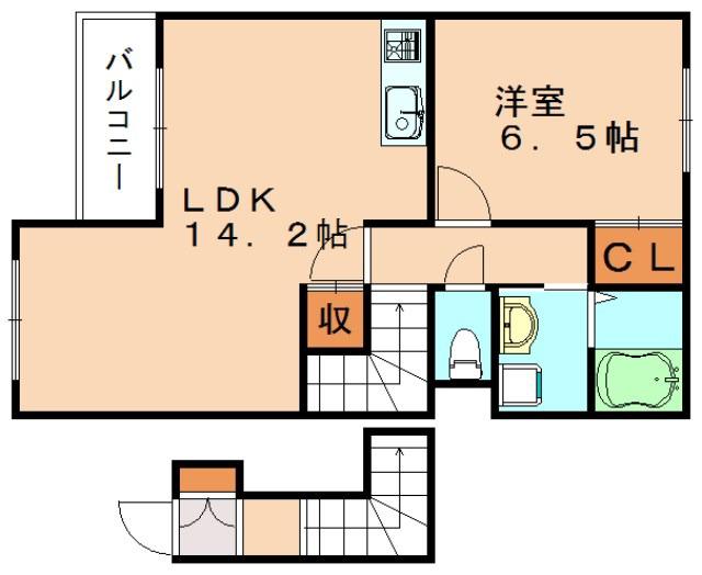 プラムガーデン弐番館(1LDK/2階)の間取り写真