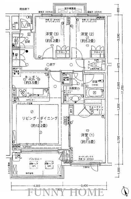 パークハイム世田谷代田(3LDK/1階)の間取り写真