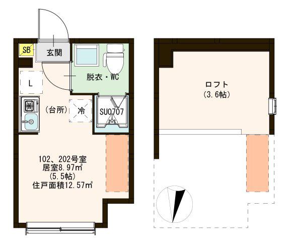 ハーモニーテラス東小岩IV(ワンルーム/2階)の間取り写真
