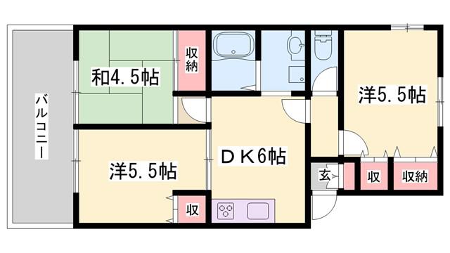 メゾンゼルカバB棟(3DK/1階)の間取り写真