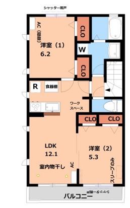 オーラ泉(2LDK/2階)の間取り写真