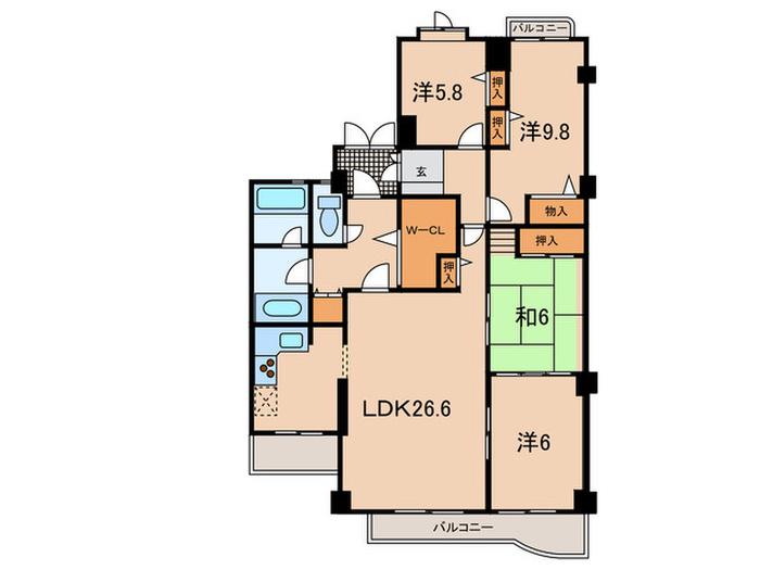 白鷹松下町マンション(4LDK/4階)の間取り写真