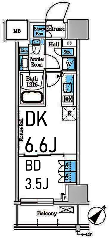 パークアクシス横浜伊勢佐木町通(1DK/7階)の間取り写真