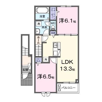 シエル・コリーヌ II(2LDK/2階)の間取り写真