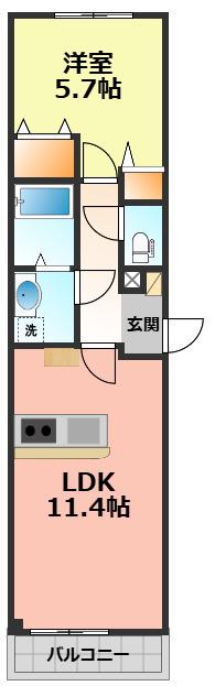 ジーメゾン清須セレーノ(1LDK/2階)の間取り写真