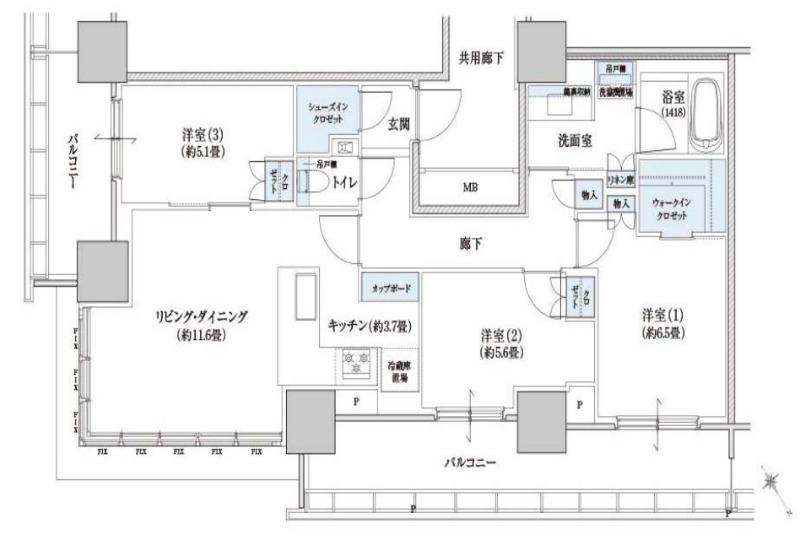 BRILLIA TOWER 浜離宮(3LDK/28階)の間取り写真