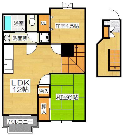 ハイムトキナ壱番館(2LDK/2階)の間取り写真