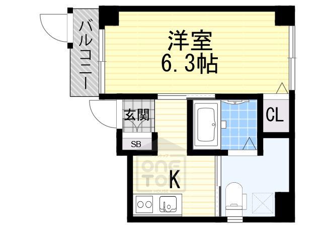 SQUARE9豊中(1K/1階)の間取り写真