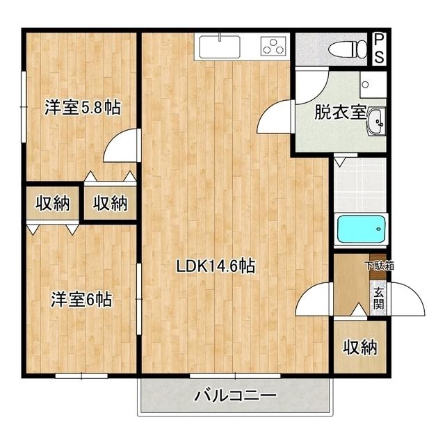 ムーンヒルズII(2LDK/2階)の間取り写真