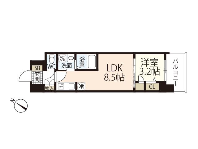 S-RESIDENCE東千田公園ALESIA(1LDK/5階)の間取り写真