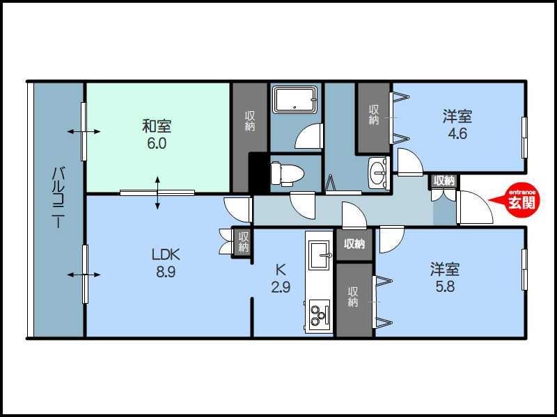 アークハイム新潟(3LDK/5階)の間取り写真